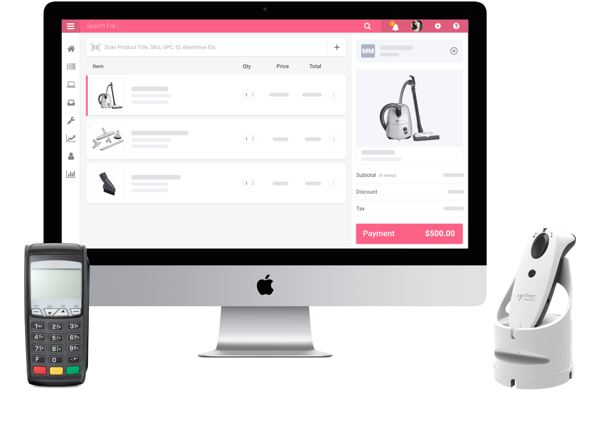 Sew and Vac POS System Example of sew and vac pos register screen