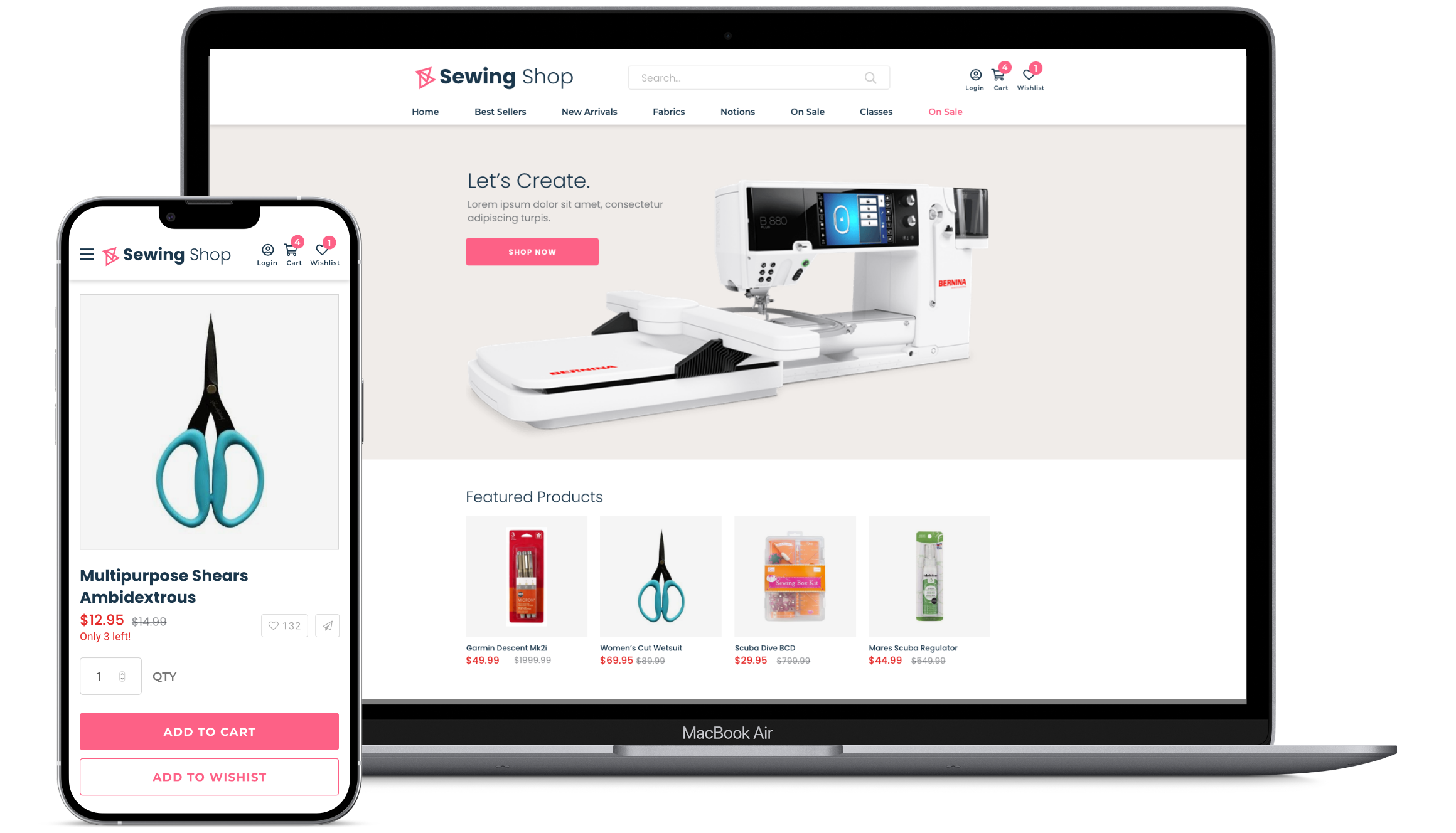 Sewing Store eCommerce POS Website created using our sewing store POS software.