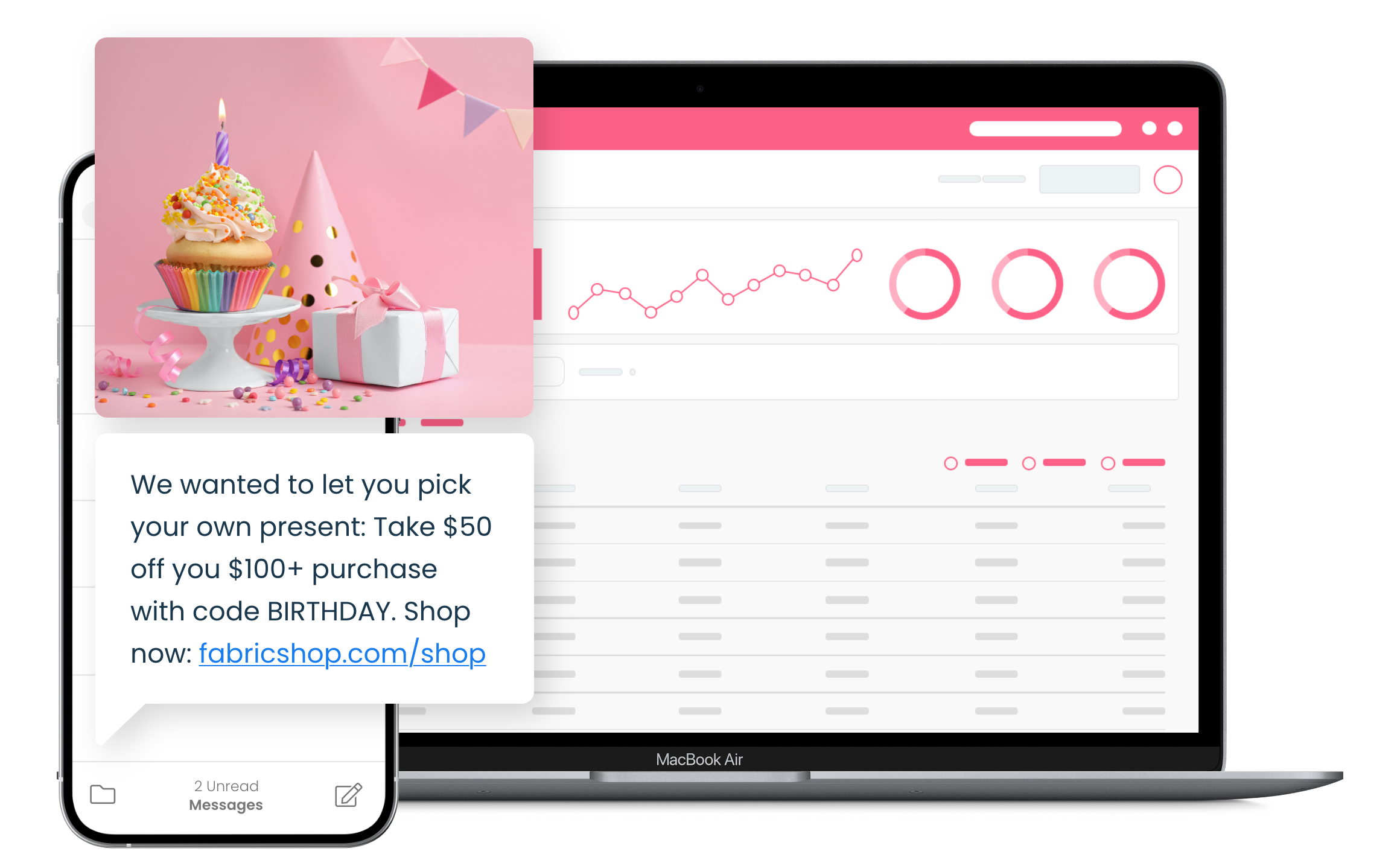 quilt and fabric pos system marketing ui the marketing dashboard available with our Quilt and Fabric Store POS System.